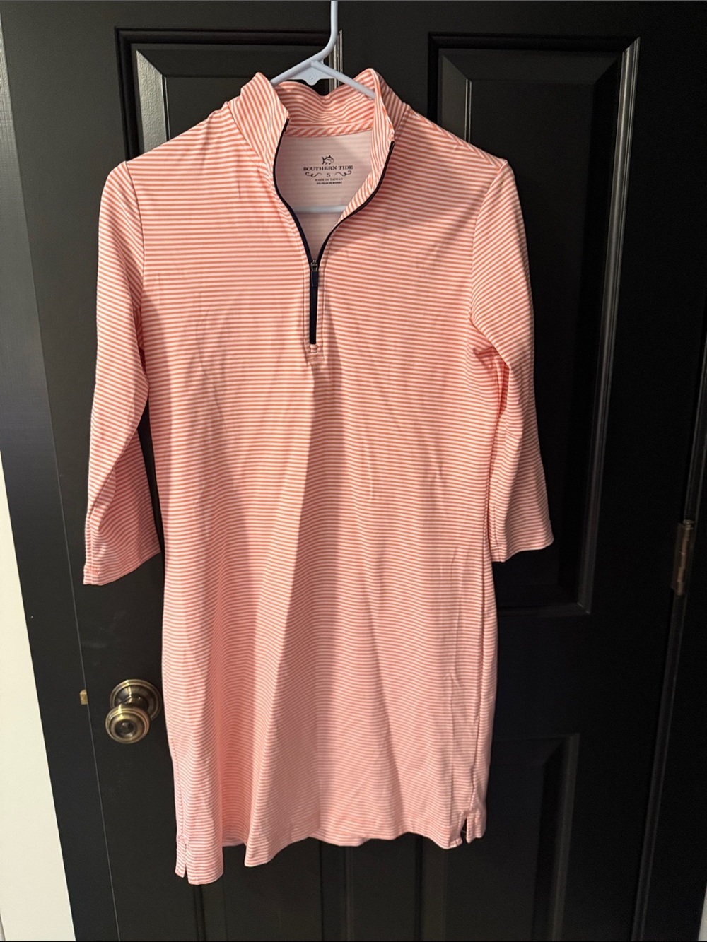 Southern Tide Pink Stripe Quarter-Zip Dress